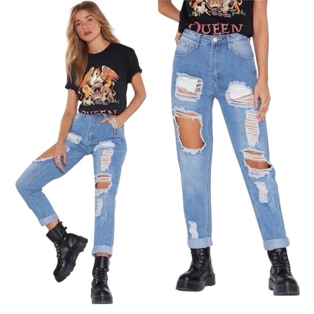 Nasty Gal Girl Talk Distressed Mom Jeans